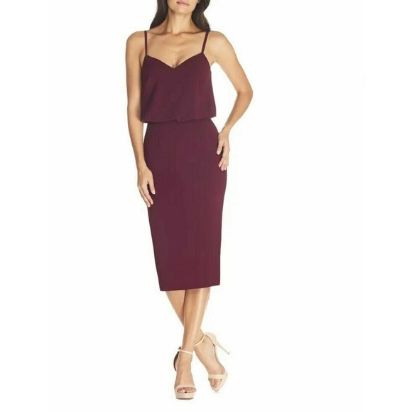 New Dress The Population Alondra Blouson Sheath Burgundy Dress Size Medium M - Picture 1 of 10